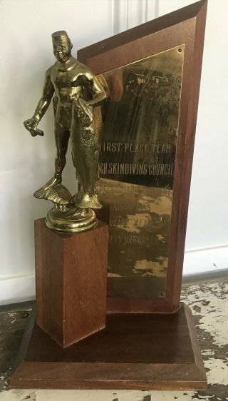 Huge Vtg 12 " Tall 1956 Michigan Skindiving Council 1st Place Spearfishing Trophy