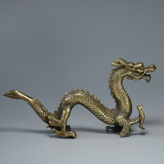 Collect Qianlong Years Old Bronze Carved Myth Dragon Moral Exorcism Decor Statue
