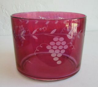 Antique Ruby Flash Etched Red Grapes Glass Ice Bucket Cocktail Barware