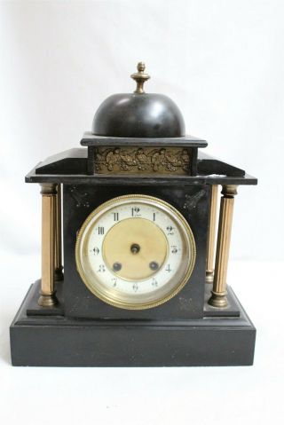 Antique Marble French Mantle Clock 4 Pillars Bell Topped Wow