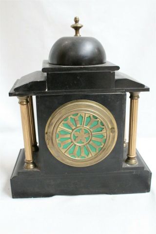 Antique Marble French Mantle Clock 4 Pillars Bell Topped WOW 3