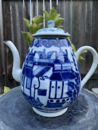 Antique Chinese Blue And White Porcelain Teapot Qing China Asian