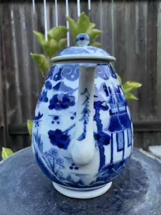 Antique chinese blue and white porcelain Teapot Qing China Asian 2