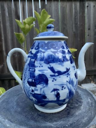 Antique chinese blue and white porcelain Teapot Qing China Asian 3