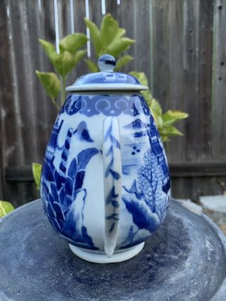 Antique chinese blue and white porcelain Teapot Qing China Asian 4