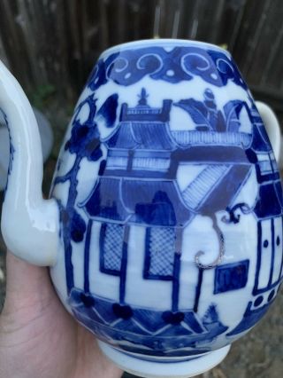 Antique chinese blue and white porcelain Teapot Qing China Asian 7