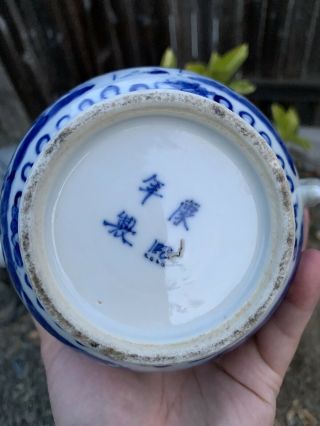 Antique chinese blue and white porcelain Teapot Qing China Asian 8