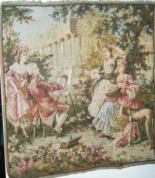 Antique Woven French Victorian Tapestry 20x19 " Painter Artist And Musicians