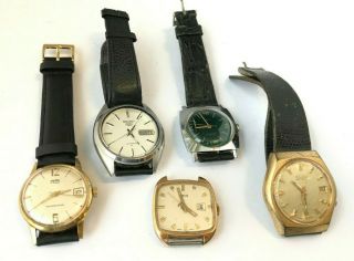 A Group Of 5 Vintage Gents Wristwatches For Spares Or Repairs - Seiko,  Smiths