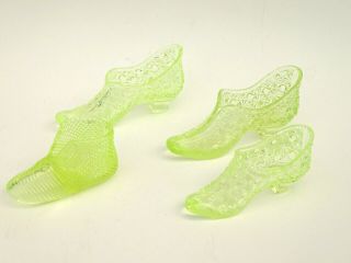 Antique Victorian Carnival Glass Fenton Daisy Button Green Vaseline Glass Shoe