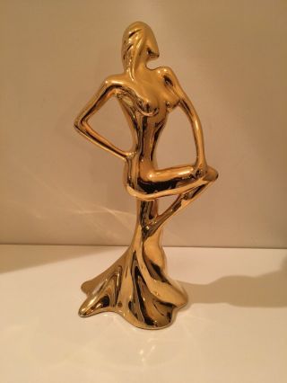 1987 Jaru Nude Female Ceramic Mid Century Modernist Sculpture 18k Gold Finish