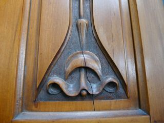 2 x antique tall Art Nouveau carved wooden panels panelling wall hanging 3