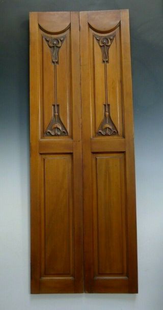 2 x antique tall Art Nouveau carved wooden panels panelling wall hanging 4