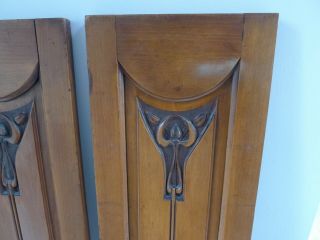 2 x antique tall Art Nouveau carved wooden panels panelling wall hanging 7