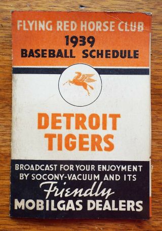 Antique 1939 Detroit Tigers Baseball Schedule Advertising Mobilgas Pegasus