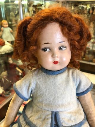 16 Inch Antique German Composition Doll Marked Germany Felt Dress Red Hair