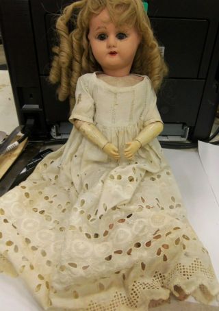 Antique Paper Mache & Cloth Doll - 16 " In Clothes