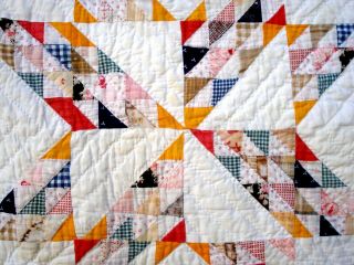 VTG ANTIQUE early 1900 ' s Variable Star Quilt twinkle star Calico 5