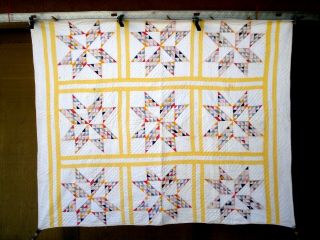 VTG ANTIQUE early 1900 ' s Variable Star Quilt twinkle star Calico 8