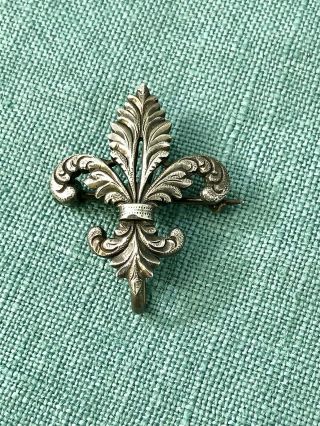 Antique Victorian Sterling Silver Fleur De Lis French Pin Or Necklace Pendant