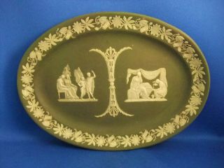Antique 19thc Wedgwood Jasperware Olive Green Plaque Tray C1891