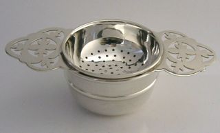 English Sterling Silver Tea Strainer And Drip Bowl Stand 1960 - 1962