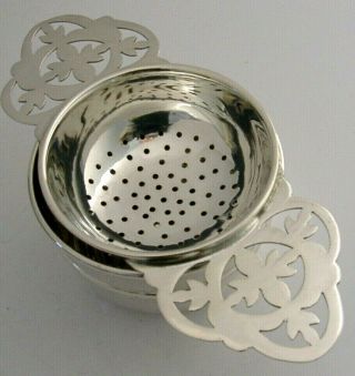 ENGLISH STERLING SILVER TEA STRAINER AND DRIP BOWL STAND 1960 - 1962 2