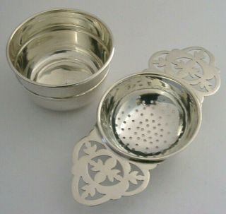 ENGLISH STERLING SILVER TEA STRAINER AND DRIP BOWL STAND 1960 - 1962 3