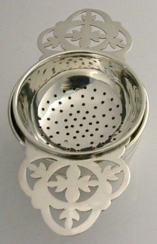 ENGLISH STERLING SILVER TEA STRAINER AND DRIP BOWL STAND 1960 - 1962 4