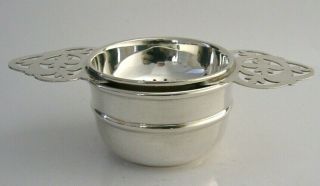 ENGLISH STERLING SILVER TEA STRAINER AND DRIP BOWL STAND 1960 - 1962 5