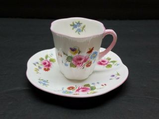 Vintage Porcelain Tea Coffee Demitasse Cup Saucer Plate Shelley Rose Green Stamp