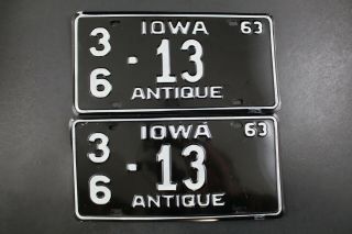 Vintage 1963 Iowa Antique License Plate 36 - 13 Pair