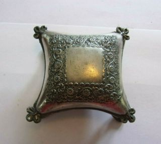 Antique Vintage Ornate Footed Jewelry Box Silver Pewter Metal Hinged