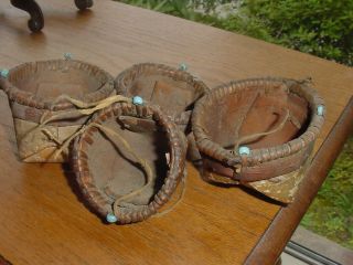 Group Of 4 Small Birchbark Indian Baskets With Trade Beads