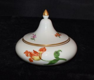 Meissen Covered Sugar Bowl W/ Gold Ball Finial - Wildflower Pattern - Ca 1920 - Exc