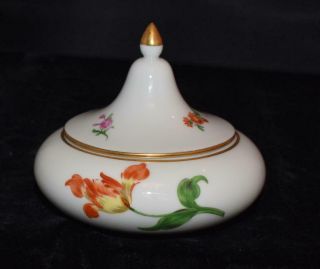 Meissen Covered Sugar Bowl w/ Gold Ball Finial - Wildflower Pattern - Ca 1920 - EXC 2