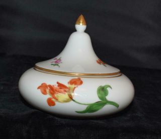 Meissen Covered Sugar Bowl w/ Gold Ball Finial - Wildflower Pattern - Ca 1920 - EXC 3