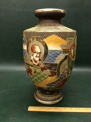Antique Japanese Satsuma Vase Moriage Gold Raised Enamel To Be Lamp