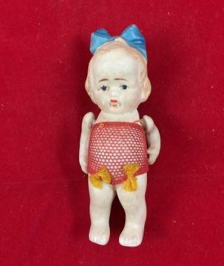 Vintage All Bisque Girl Doll,  Jointed Arms,  4 Inches,  Made In Japan