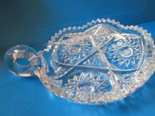 Vintage Clear Crystal Cut Glass Candy Dish With Finger Loop