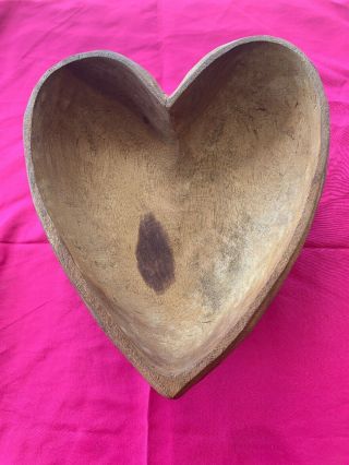 Vintage Heart Shaped Wooden Bowl 11 1/2 X 13 1/2