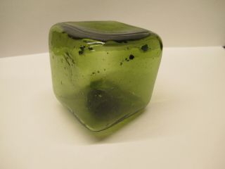Vintage Square Hand Blown Green Glass Fishing Float