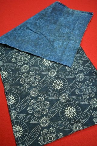 Ae32/70 Vintage Japanese Fabric Cotton Antique Boro Indigo Blue Katazome 30.  3 "