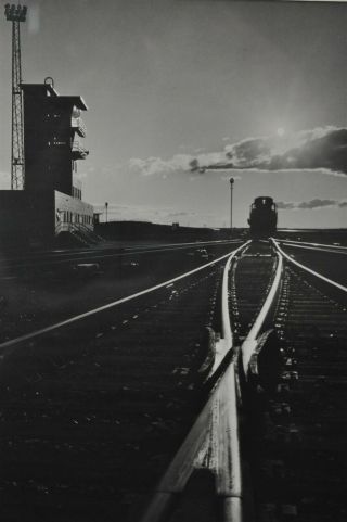 Vintage Framed Railroad Black & White Photograph 19 " X15 " Train Sun Sunny Travel