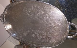 Large Vintage Sheffield Silver Plated Galleried Tray Chase Work
