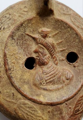 ANCIENT ROMAN TERRACOTTA POTTERY OIL LAMP W/ FIGURE PORTRAIT RELIEF - AUTHENTIC 5