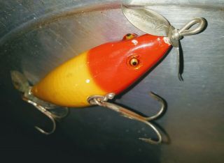Early Heddon Dowagiac 5 " Fishing Lure,  Glass Eyes,  2 Props,  2 Hooks,  Weighted