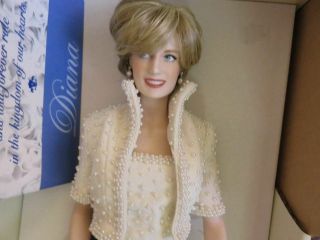 Vintage Franklin Princess Diana Doll White Elvis Dress W/ Seed Pearls