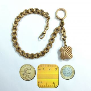 Antique Victorian Rose Rolled Gold Ornate French Pocket Watch Chain,  Fob,  Dog Clip