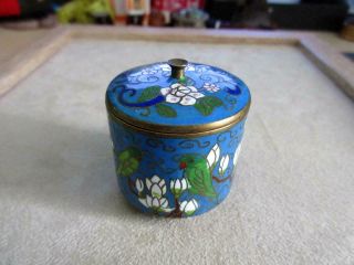 Vintage Chinese Cloisonne Enamel Bird Design Trinket Box,  Pot - Character Marks